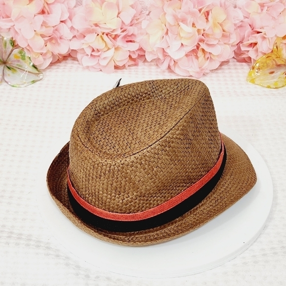 Westend Fedora Woven Paper Braid Mesh Tan Hat Size Small/Med Black Band Feather - Picture 4 of 9